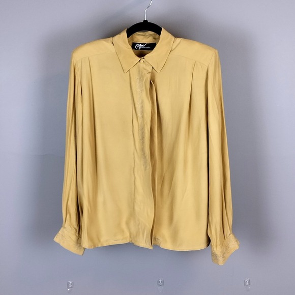 Peter Nygard Tops - Vintage Silk Embroidered Button Down Blouse Sand Tan 6 Peter Nygard